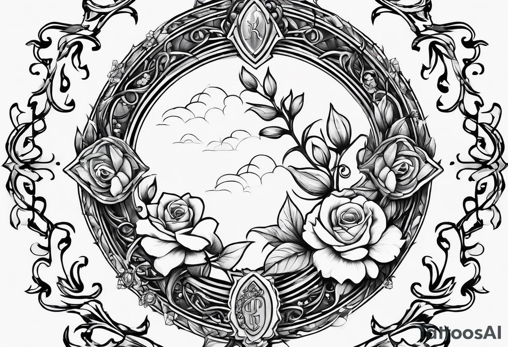 rosary with floral vines wrapped around it tattoo idea