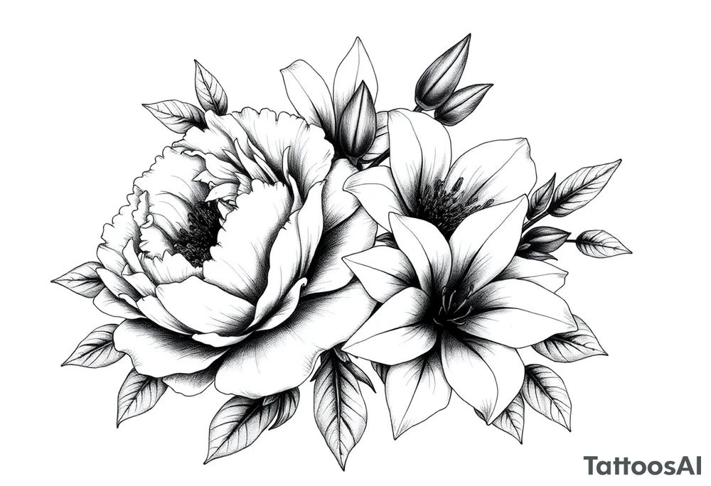 peonies and lilies with medusa tattoo idea