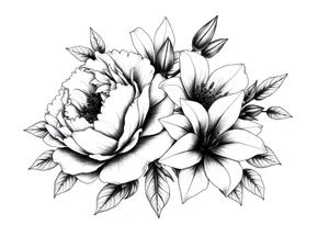 peonies and lilies with medusa tattoo idea