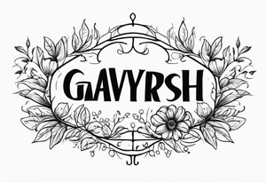 Sketch of tattoo inscription, in nature, above the stomach, under the chest, semicircle, Latin, in the style of letters, the word "GAVRYSH". tattoo idea