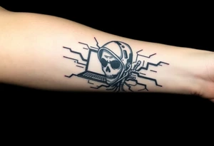 Tattoo for the top side of the forearm, black and gray, flash, hacker computer tech tattoo idea