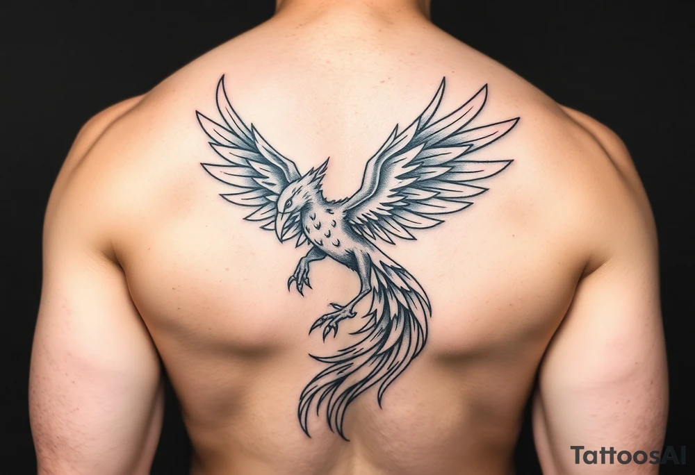 magnificent phoenix rising from golden flames with trailing embers tattoo idea