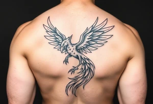 magnificent phoenix rising from golden flames with trailing embers tattoo idea