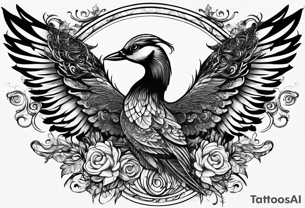 music leaves swirls key wings tattoo idea