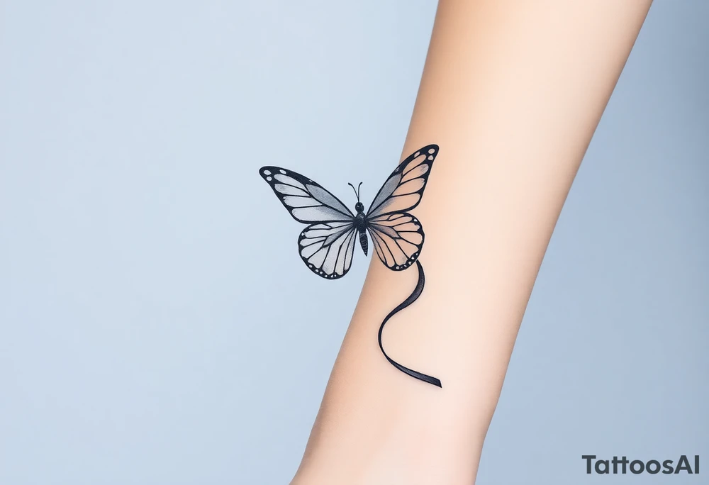 ethereal butterfly with flowing silk ribbons in moonlight tattoo idea