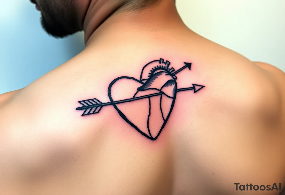 Detailed heart with an arrow inside tattoo idea