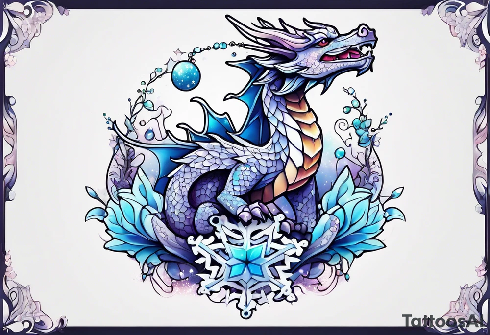 Constellation, kawaii dragon, snowflake tattoo idea