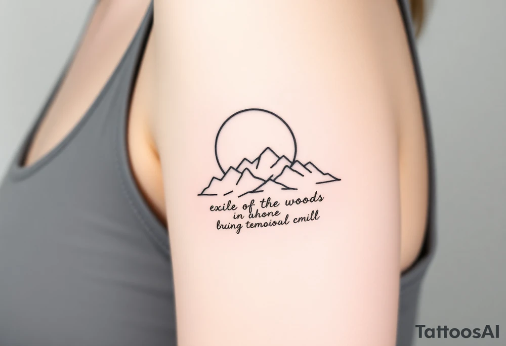 The crescent moon and mountains remain the core of the tattoo, keeping the vertical, elegant structure.
lyrics from Exile or Out of the Woods would be subtly written in fine-line script, following the natural flow of the design.
The text could curve slightly along the mountain range or appear as if dissolving into mist, reinforcing the themes of distance and fading memories. tattoo idea