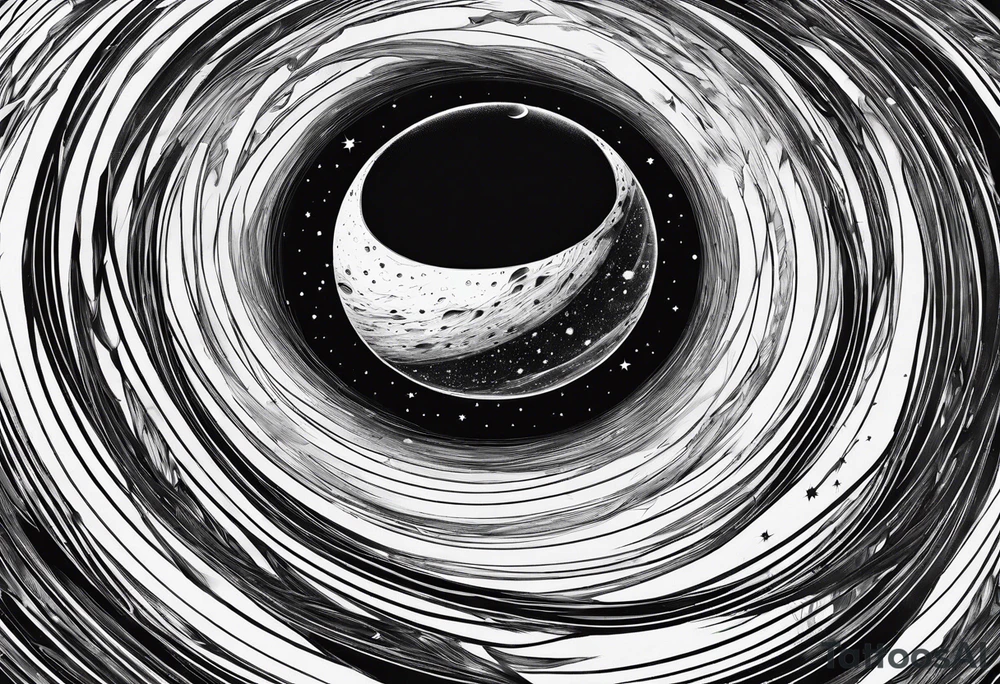 planets falling into a spiraling black hole tattoo idea