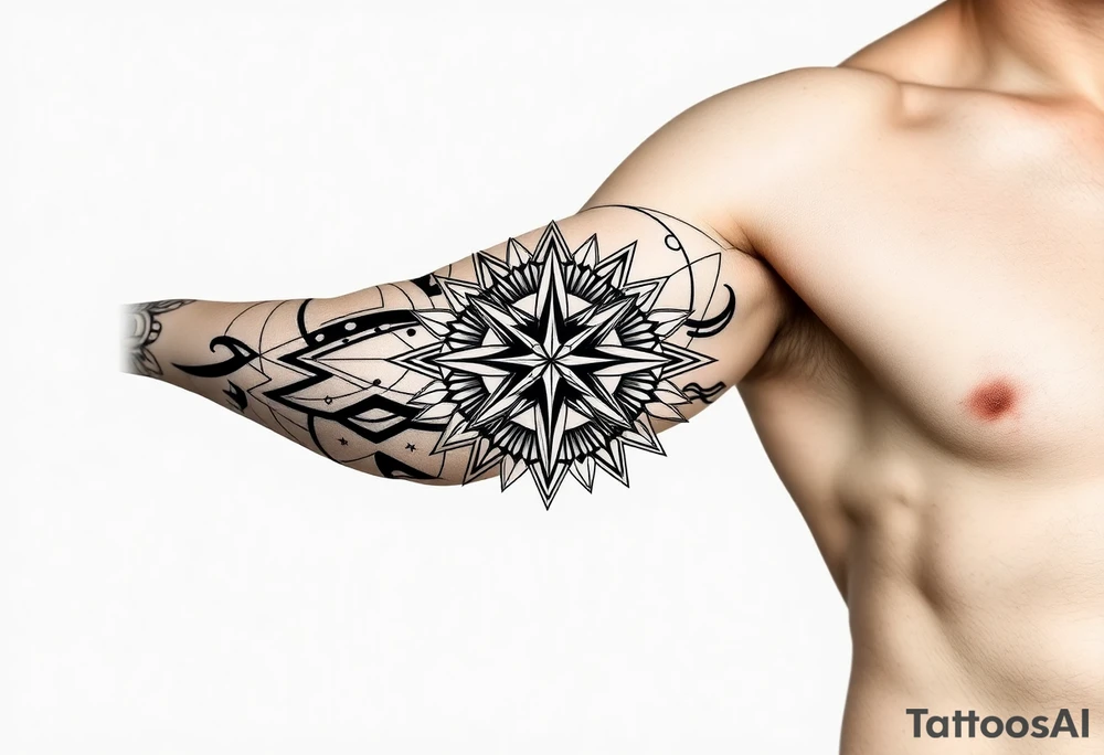 bold line ornamentaali viikinkikompassi tattoo idea