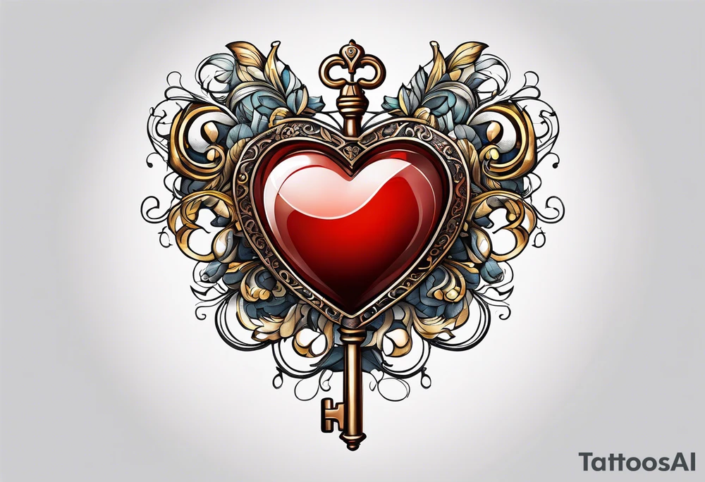 Heart shaped antique key tattoo idea