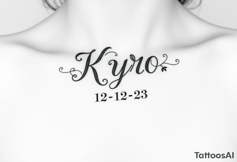 the name Kyro with birthday 12-12-23 tattoo idea