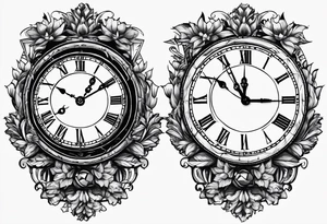 roman numeral clock pointing to the time 10:38am and make it a broken in half clock tattoo idea