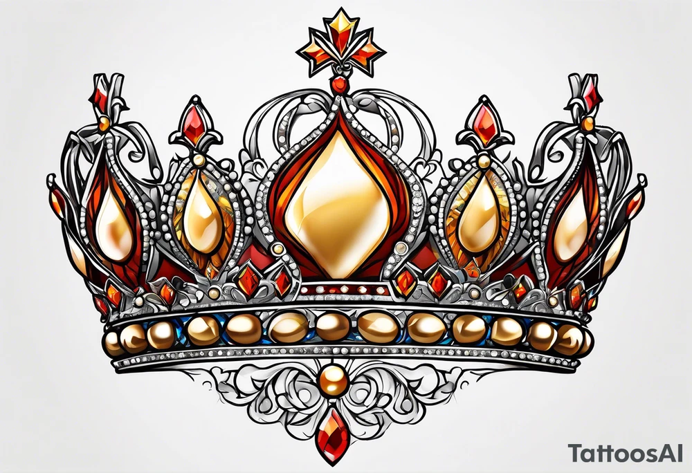 beautiful, intricate, royal queens crown, diamonds, gold, pearls tattoo idea