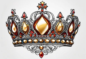 beautiful, intricate, royal queens crown, diamonds, gold, pearls tattoo idea