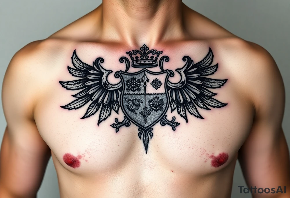 Smith Irish family crest whole chest tattoo idea