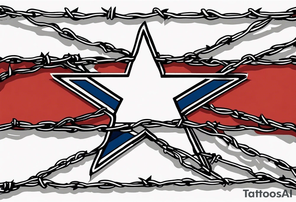 Rebel flag caught between 2 bands of barbed wire tattoo idea