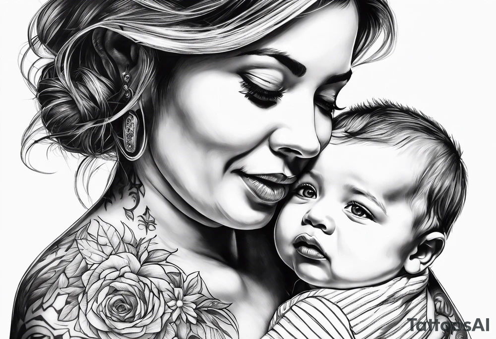 chest tattoo : 
mom and baby son tattoo idea
