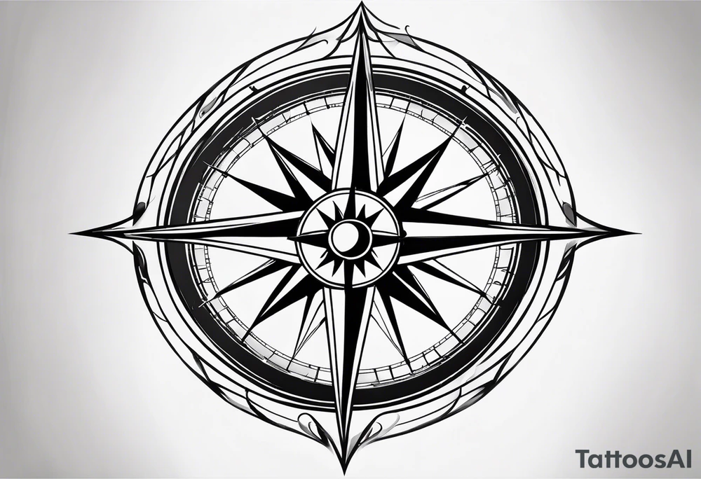 simple basic compass rose with long lines tattoo idea