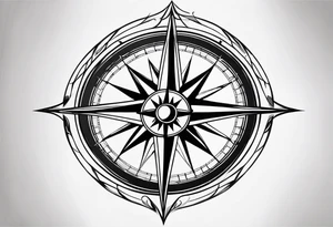 simple basic compass rose with long lines tattoo idea