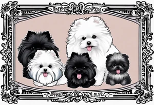 A white Bichon frise with a black pomeranian and a black poodle with the words “MFer 4 Life” tattoo idea