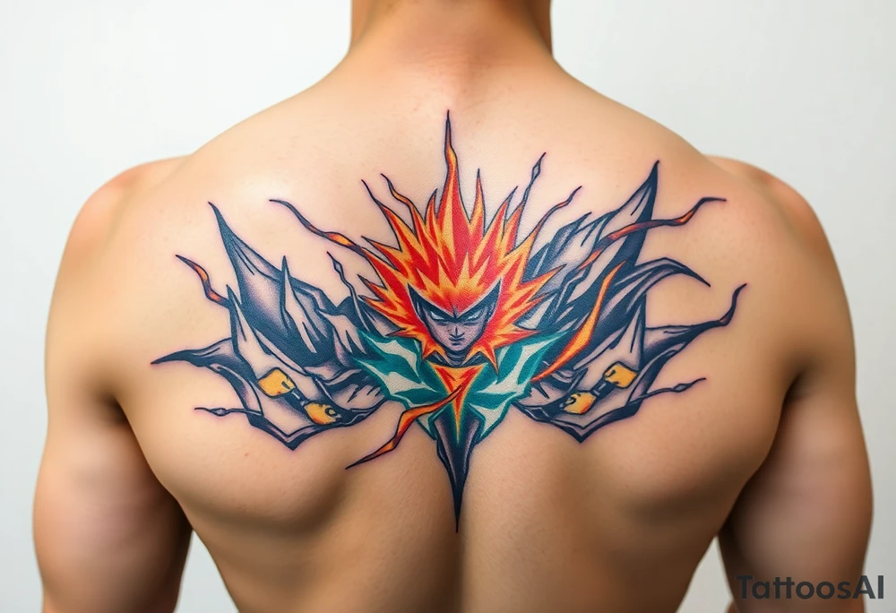 legendary dragonball z scene with energy aura and power effects tattoo idea
