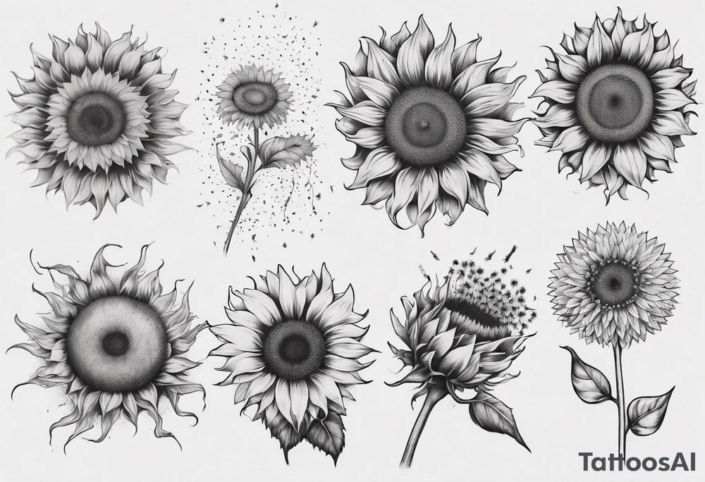 Sunflower sleeve with dandelion tattoo idea
