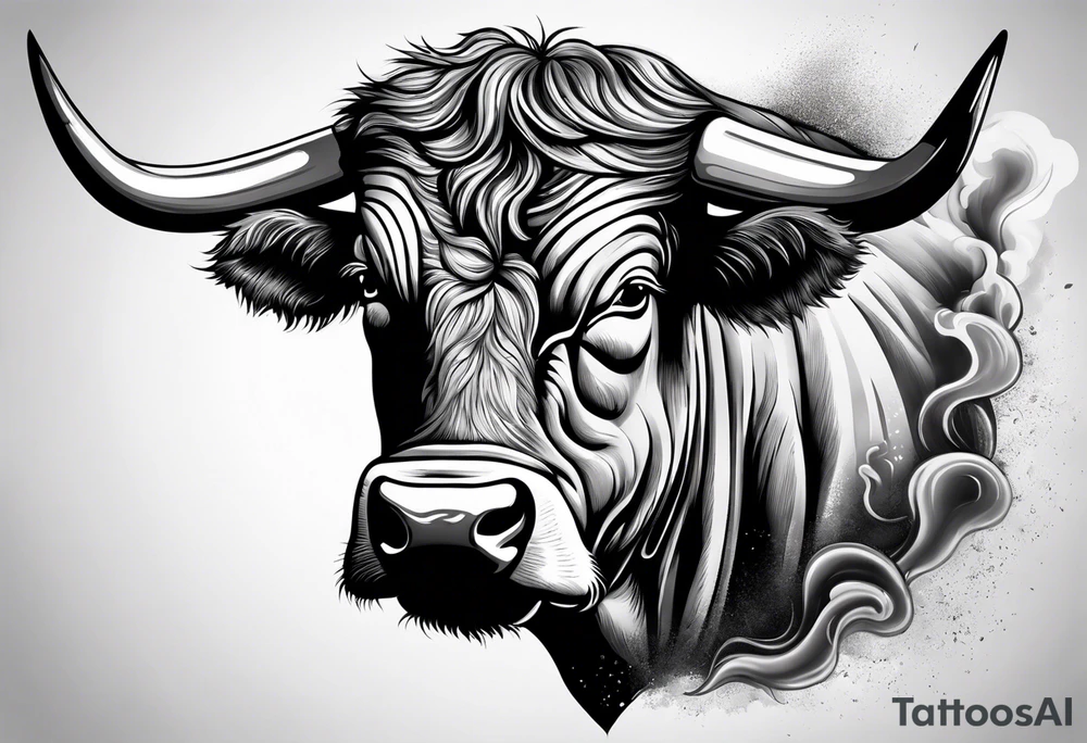 A powerful bull and steam coming out of his notrils. Make it angry tattoo idea