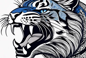 blue wildcat in football attire  morphing into jfootball game night half of the face is a black male school student tattoo idea