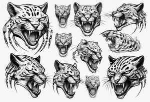 cybernetic ocelot full body teeth showing tattoo idea