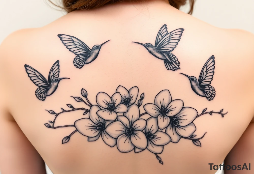 Butterflies and hummingbirds flying over orchids tattoo idea
