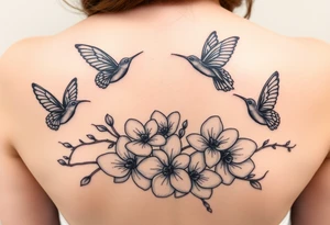 Butterflies and hummingbirds flying over orchids tattoo idea
