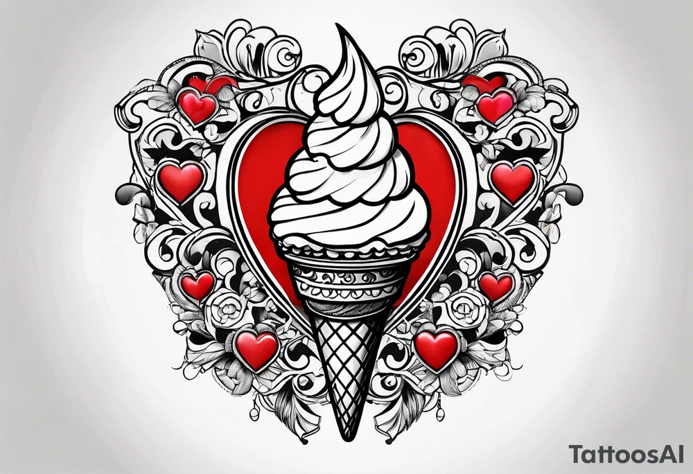 small ice cream cone with small red heart on it somewhere while representing Paris tattoo idea