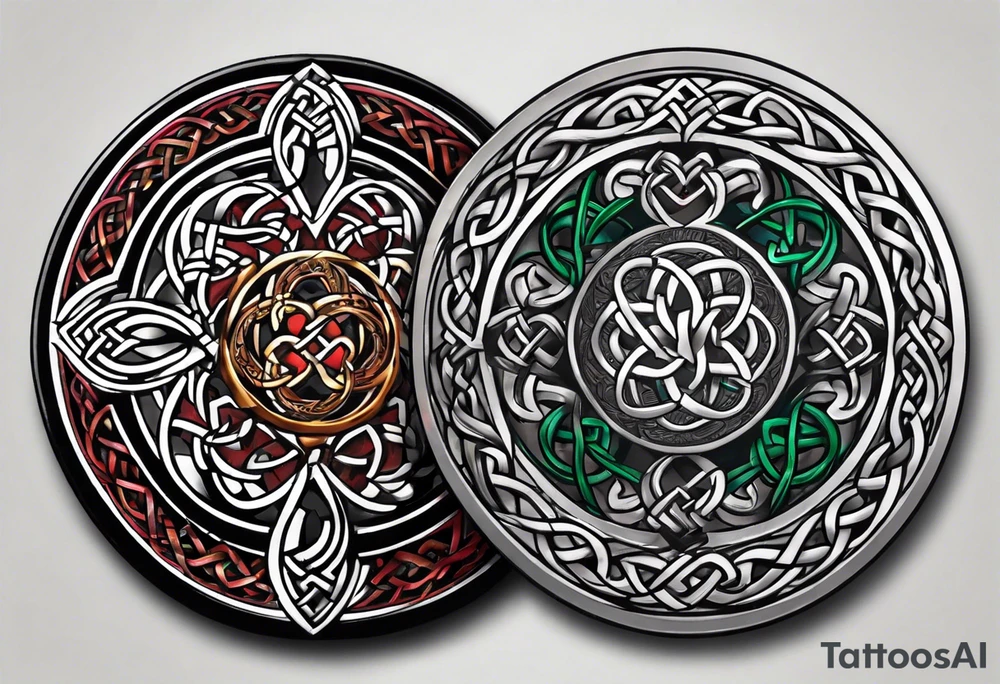 Small circular 3d colored shoulder Celtic tattoo tattoo idea