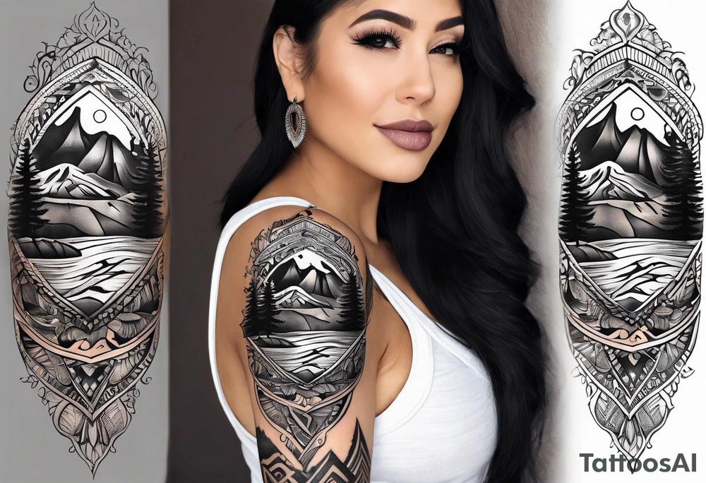 Mexican American inspired Tattoo that incorporates being a father,  love for family and importance of building wealth. Include elements of the Pacific Northwest Forrest tattoo idea