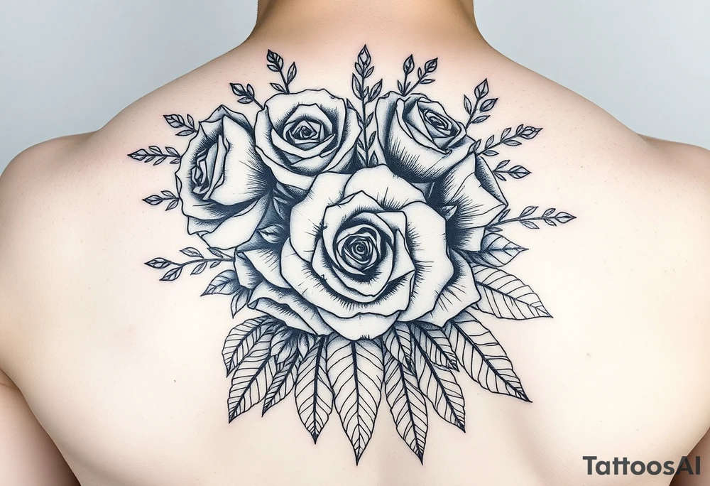 vintage bouquet of wild roses and meadow flowers with morning dew tattoo idea