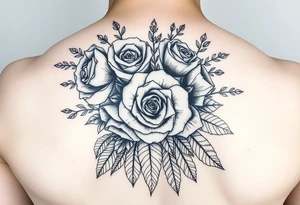 vintage bouquet of wild roses and meadow flowers with morning dew tattoo idea