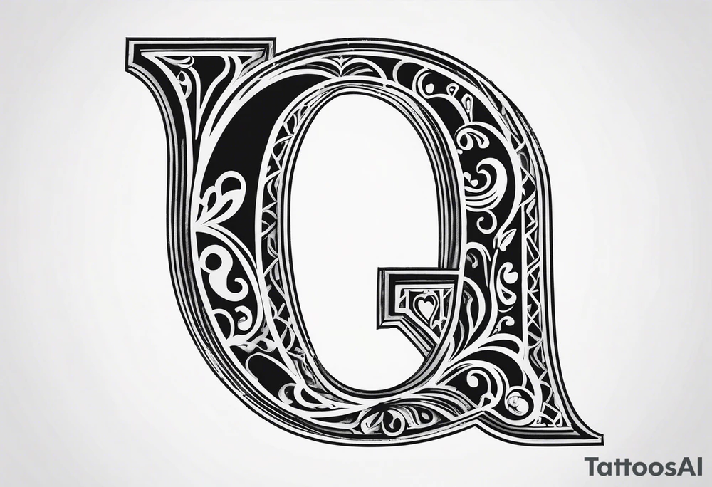 The letter Q with a heart tattoo idea