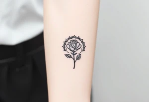 Crown of thorns with a rose with a stem in the middle tattoo idea