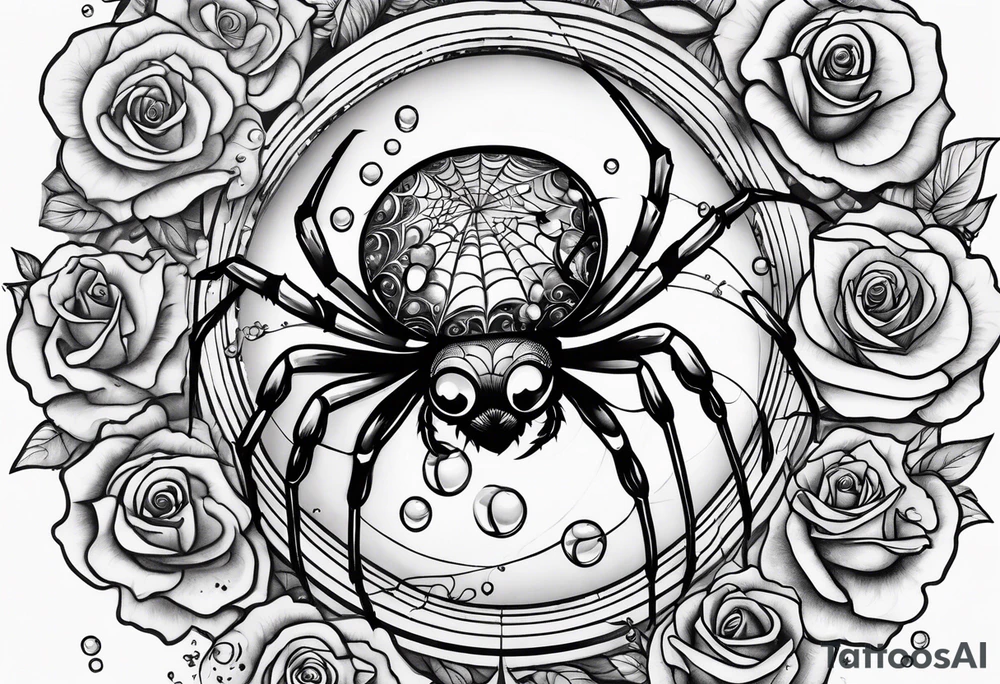 Spider bubbles roses stars tattoo idea