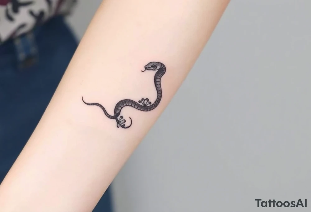 I want a small simple silhouette lines black and white wrist princess like royal snake tattoo that has number 12821 on its body along and also I want it to represent feminine energy crown queen Cycle tattoo idea