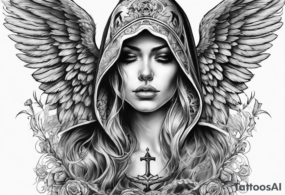 Angel of death with a skull for a face tattoo idea