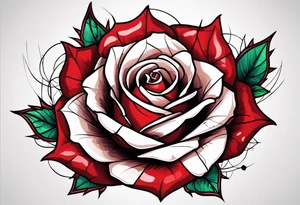 Red thorn rose, thorn wrapped around red rose, crown on top of red rose tattoo idea