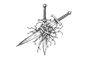 Armband tattoo of a sword with covered in a Celtic knot roots tattoo idea