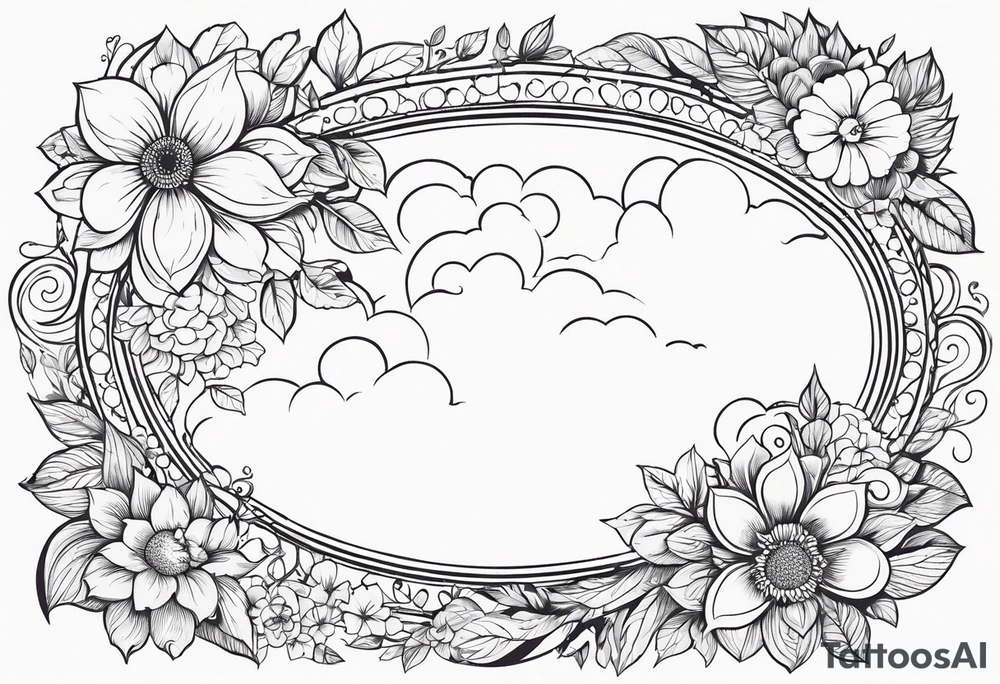 floral clouds circle vignette frame tattoo idea