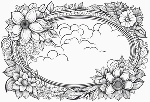 floral clouds circle vignette frame tattoo idea