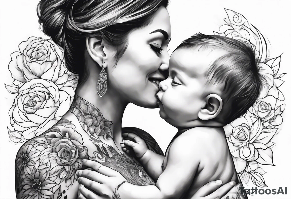 chest tattoo : 
mom and baby son tattoo idea