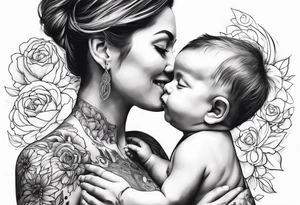 chest tattoo : 
mom and baby son tattoo idea