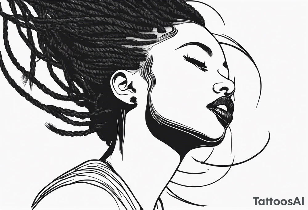 Draw a women head with real dread locks flying in the air tattoo idea