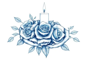 Two hands, roses, two candles, blue tattoo idea